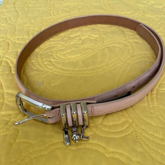 BRIGHTON B30237 Pink Embossed Moc Croc Leather Belt with Silver Golf Charms, M 3 - Picture 1 of 12